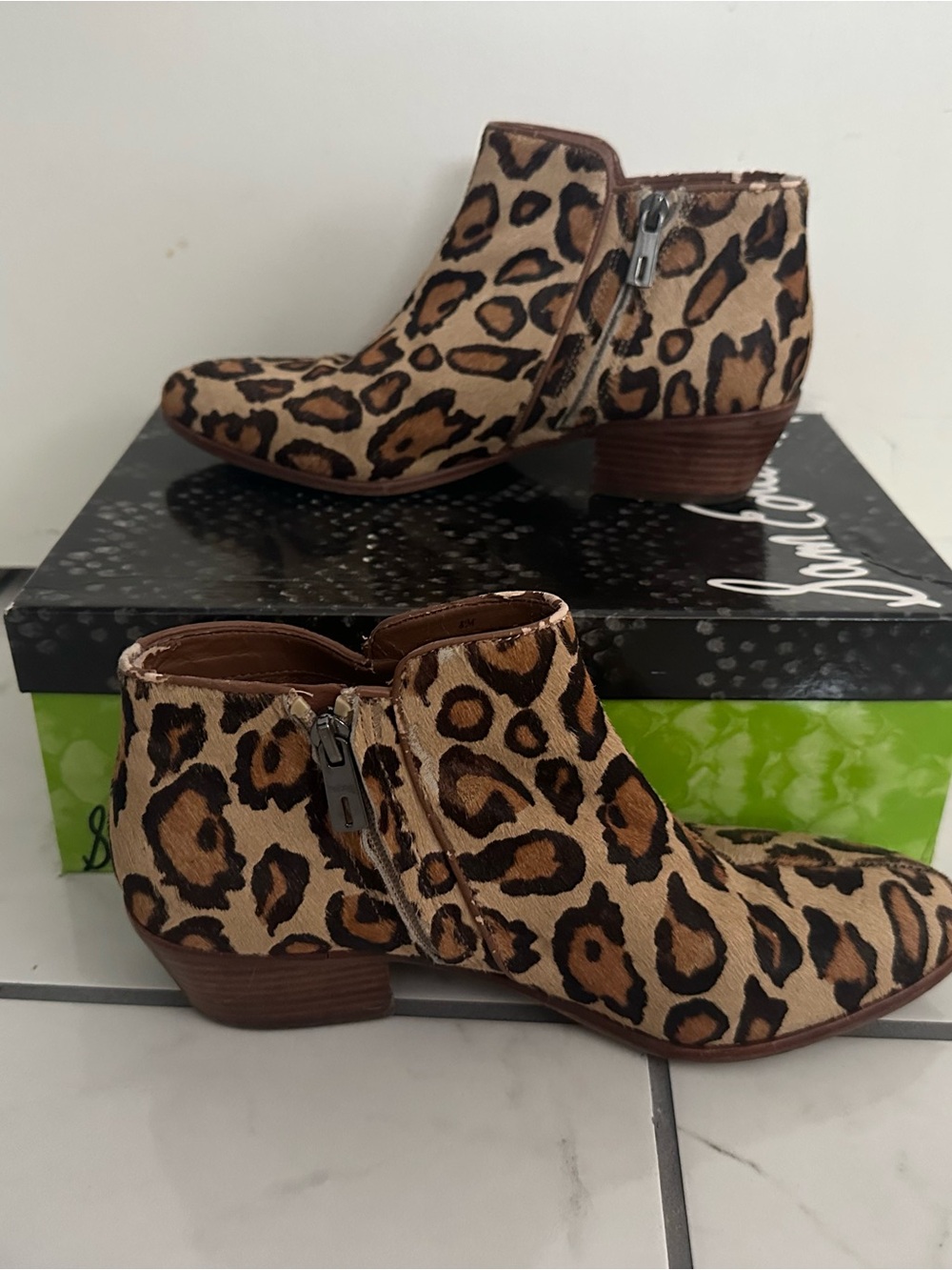 Sam Edelman Leopard Print Ankle Booties - Brown/Tan